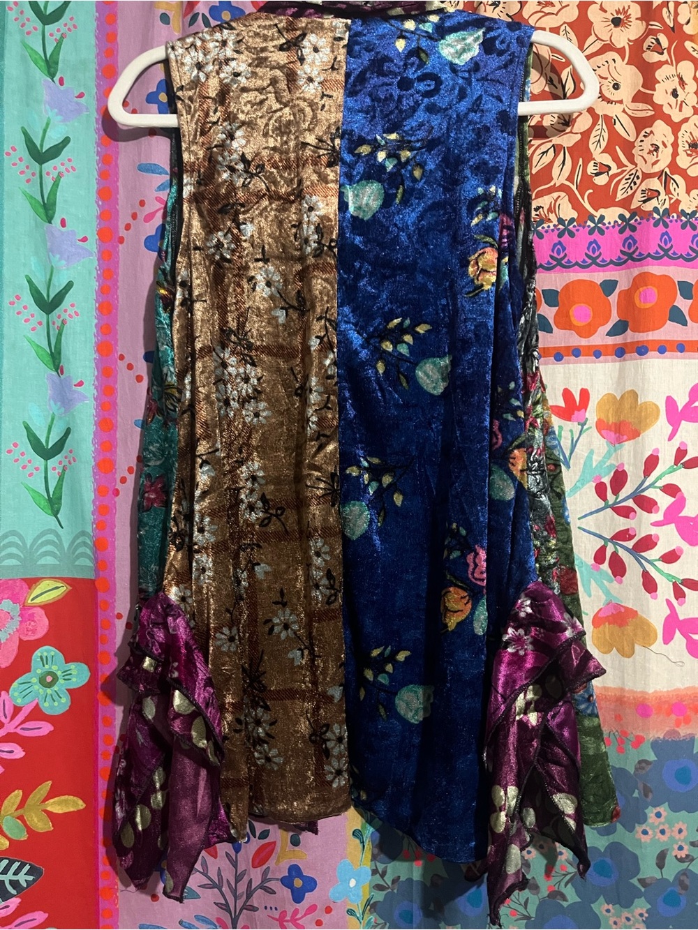NWOT Sacred Threads Boho Purple Floral Polyester Velvety Sleeveless Kimono OS - Picture 6 of 10